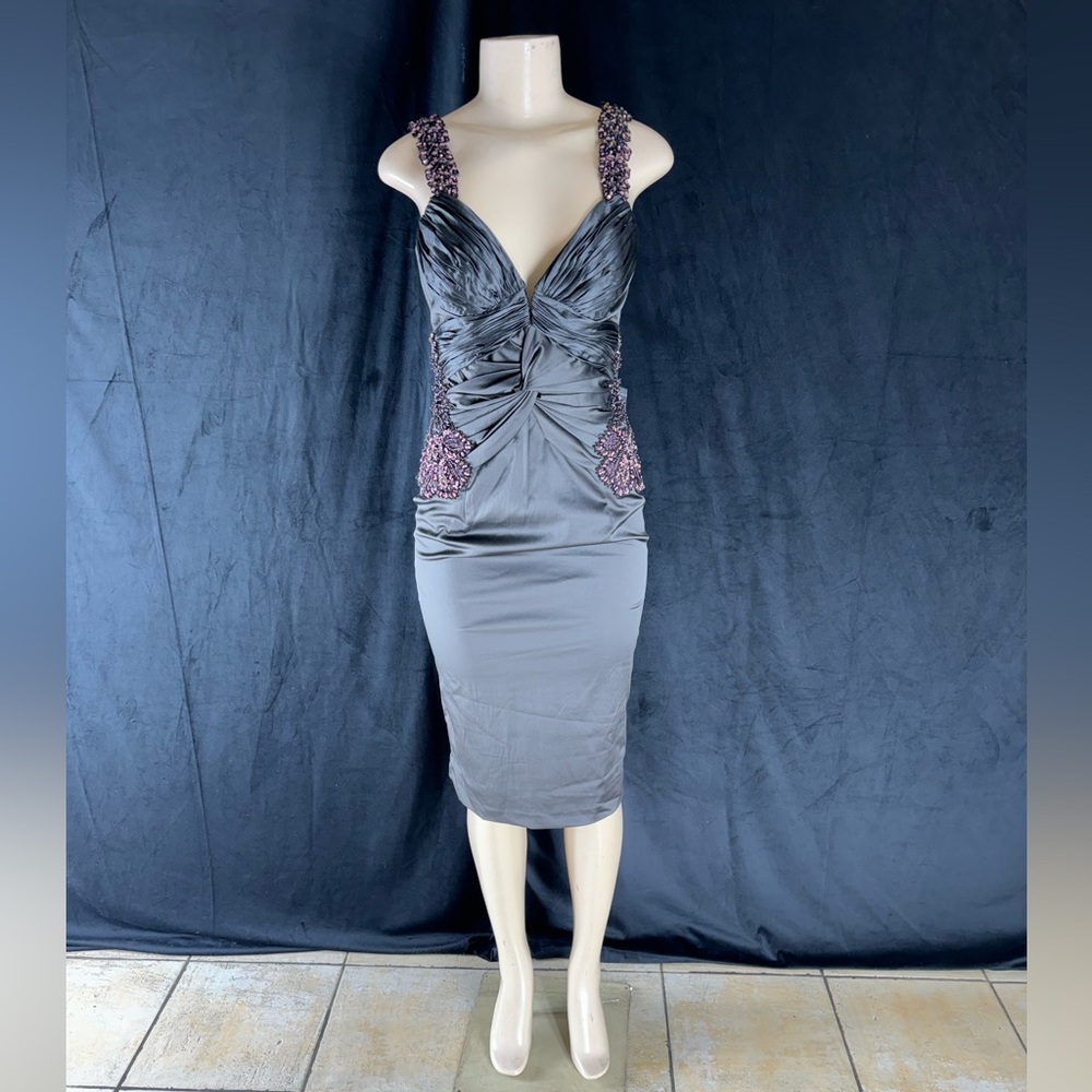 Mandalay Elegant Gray Sleeveless Dress with Embellished Straps